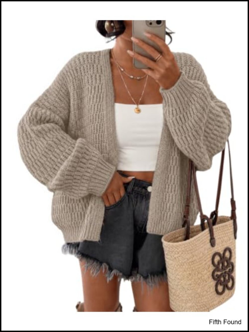 Chunky Knit Open Front Cardigan Sweater Long Sleeve V-Neck Loose Fit